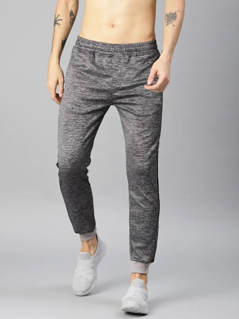 Men's Grey Polyester Blend Self Pattern Slim Fit Joggers