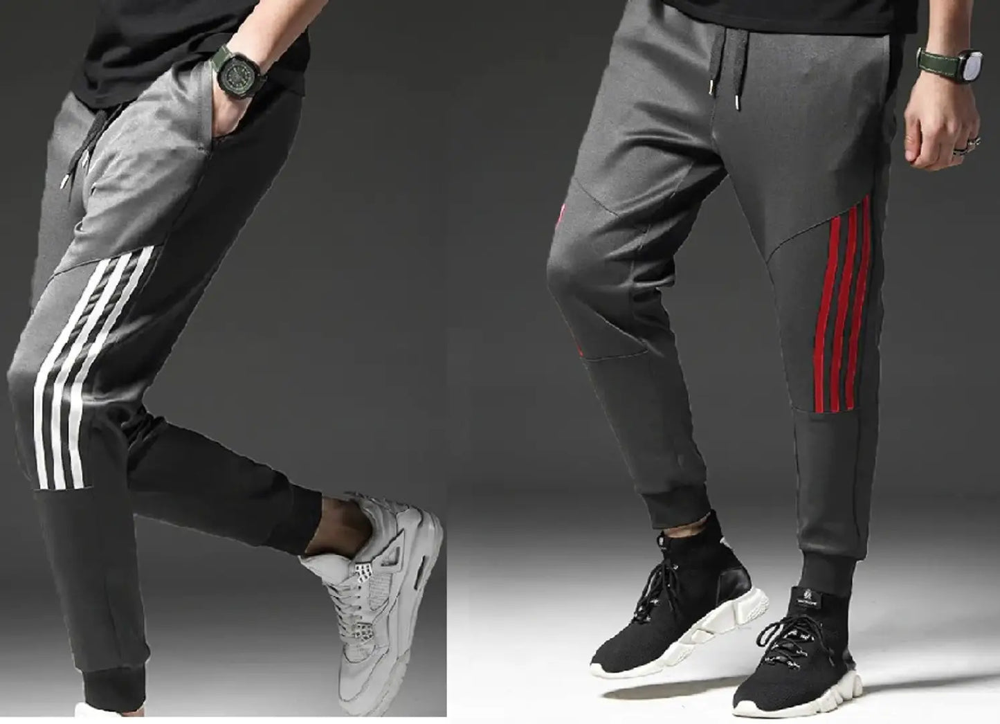 Men Grey Solid Polyester Slim Fit Joggers (Pack of 2)