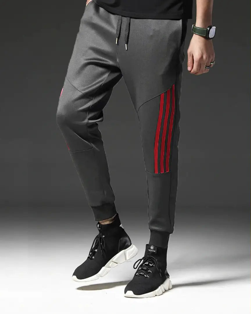 Grey Striped Polyester Trendy Joggers