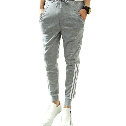 Stylish Grey Cotton Blend Striped Joggers For Men