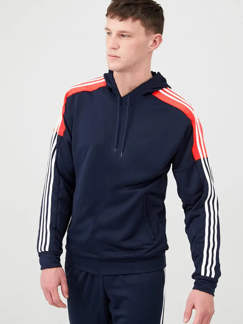 Fabulous Navy Blue Fleece Striped Tracksuits For Men