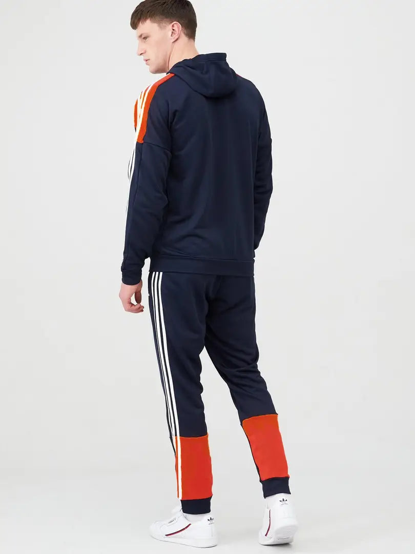 Fabulous Navy Blue Fleece Striped Tracksuits For Men