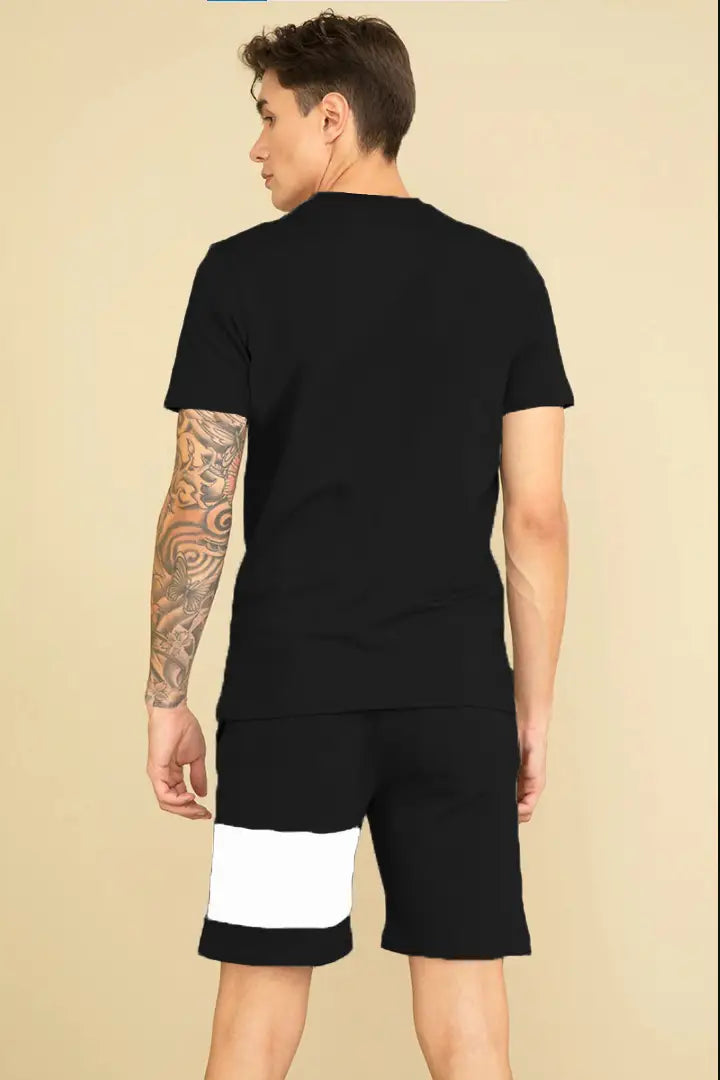 Fabulous Black Polycotton Printed Sports Tees with Shorts Set For Men