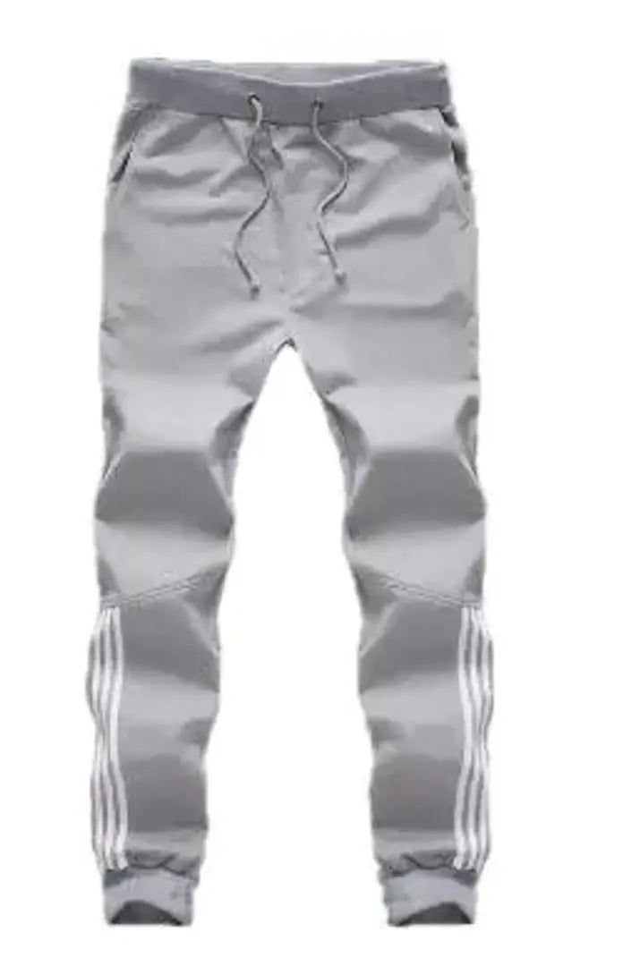Stylish Grey Cotton Blend Striped Joggers For Men