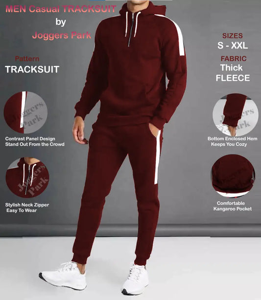 Fabulous Maroon Polycotton Solid Tracksuit For Men