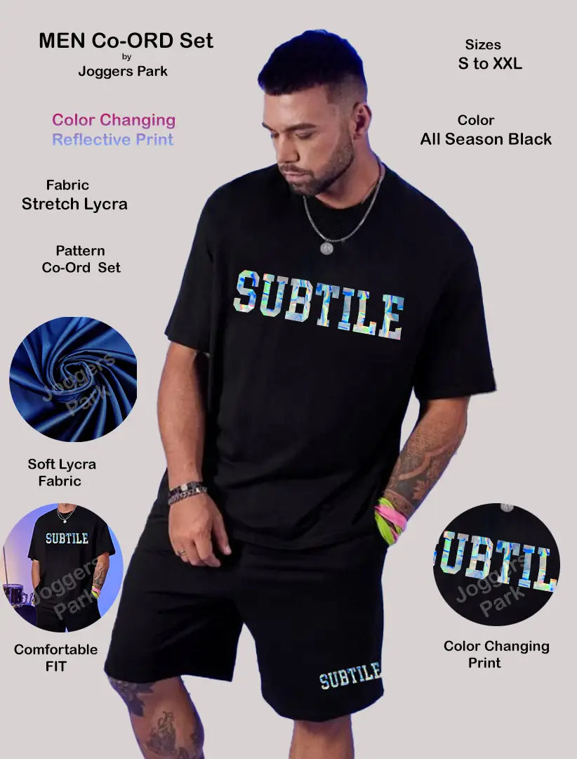 Fabulous Black Polyester Printed Sports Tee with Short For Men